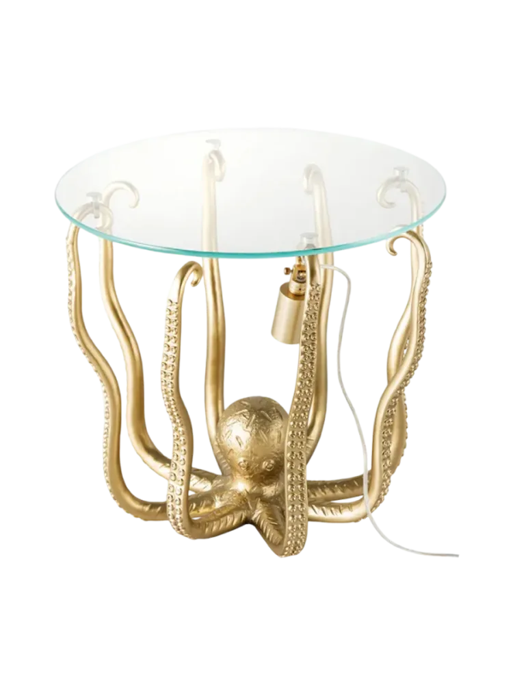 Design Beistelltisch „Wildlife Octopus“ mit integrierter Lampe Gold, Transparent Invicta Interiors