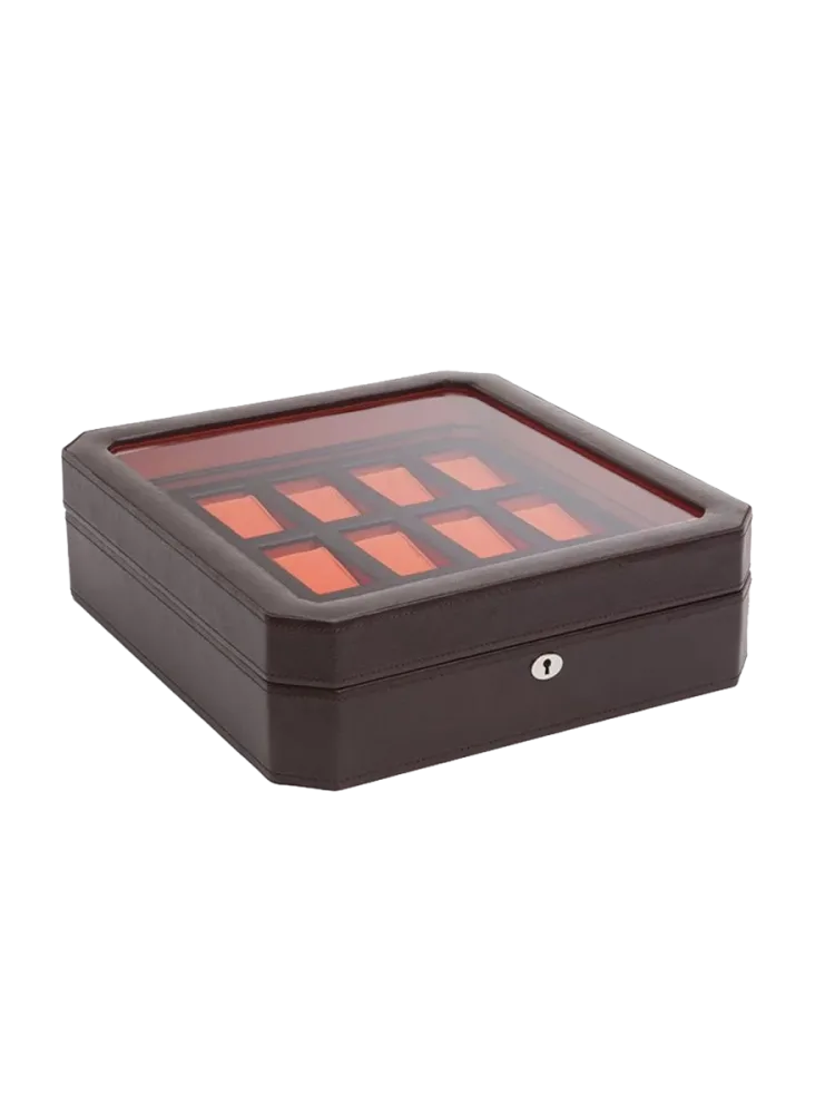 Uhrenbox „Windsor“ für 15 Armbanduhren mit zusätzlichem Stauraum Leder Braun / Orange WOLF