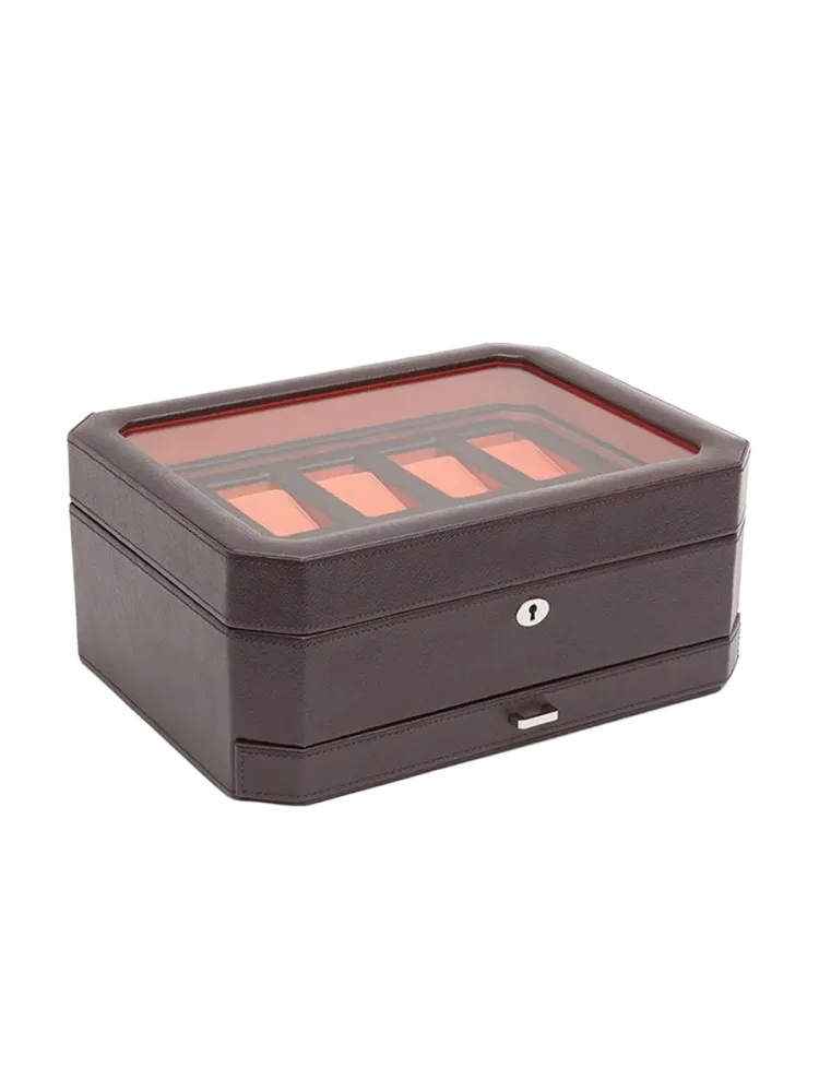 Uhrenbox „Windsor“ für 10 Armbanduhren mit zusätzlichem Stauraum Leder Braun / Orange WOLF