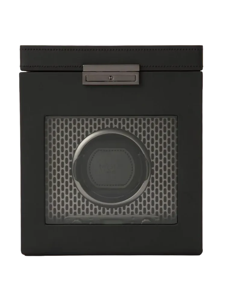 Uhrenbeweger „Axis Single Watch Winder“ mit zusätzlichem Schmuckfach Leder Schwarz WOLF