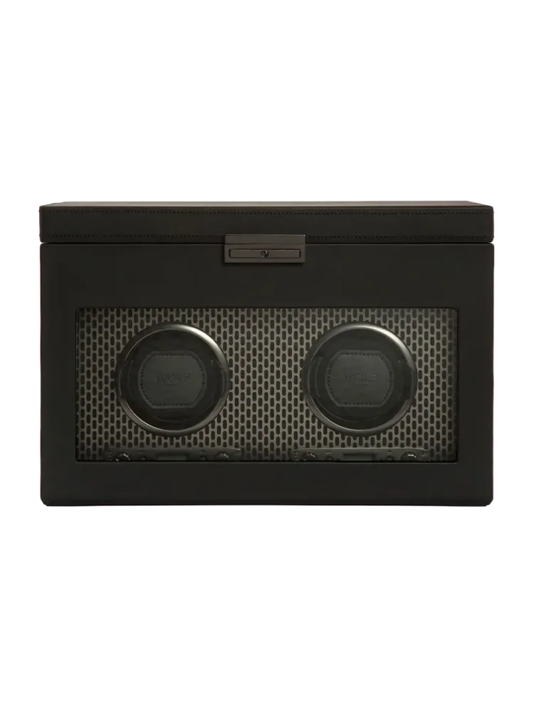 Uhrenbeweger „Axis Double Watch Winder“ mit Schmuckfach und Reise-Etui Leder Schwarz WOLF