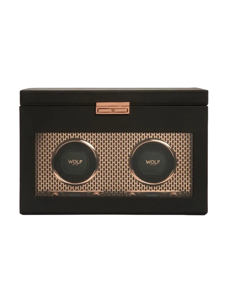 Uhrenbeweger „Axis Double Watch Winder“ mit Schmuckfach und Reise-Etui Leder Kupfer WOLF