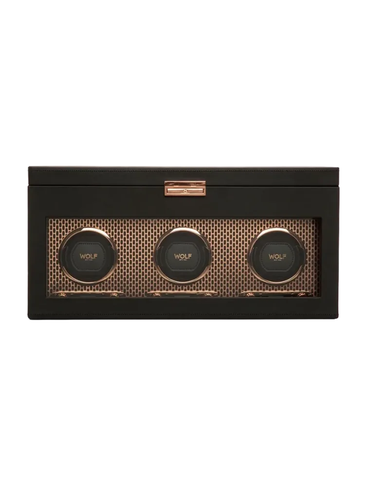Uhrenbeweger „Axis Triple Watch Winder“ mit Schmuckfach und Reise-Etui Leder Kupfer WOLF