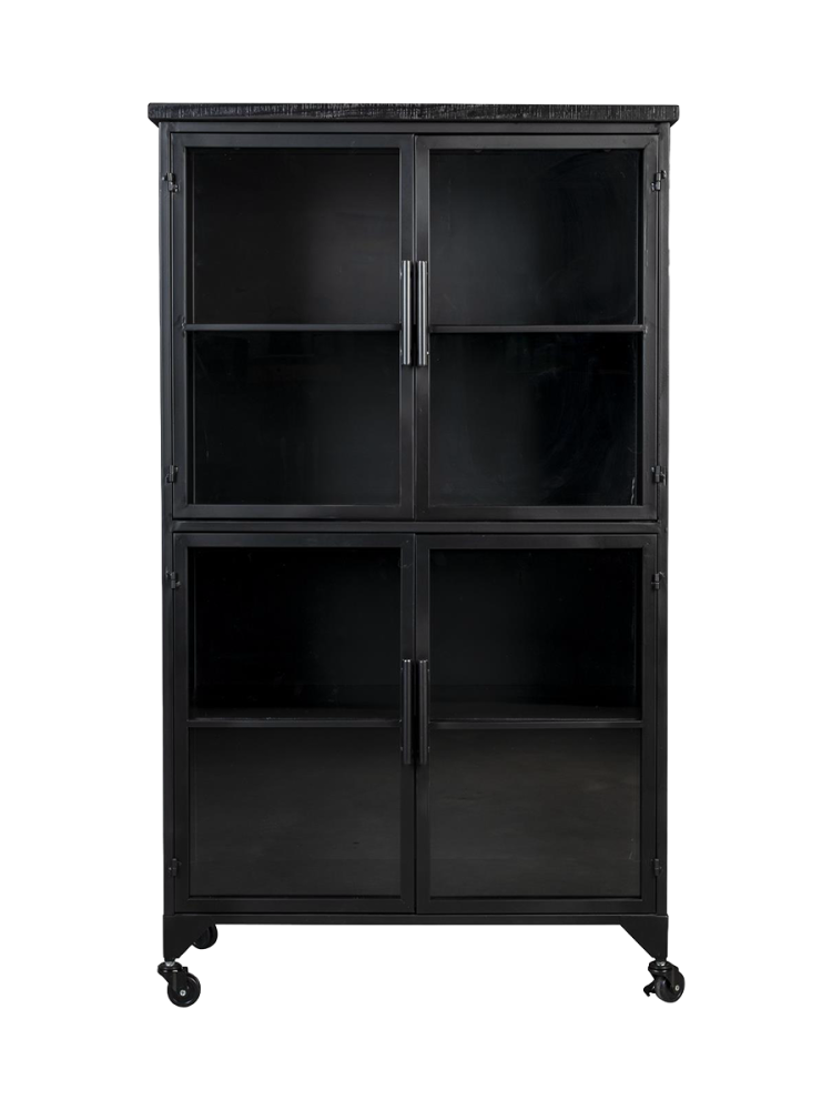 Design Highboard & Vitrine „Ferre“ mit Rollen, 4-türig White Label by Bloomingloft