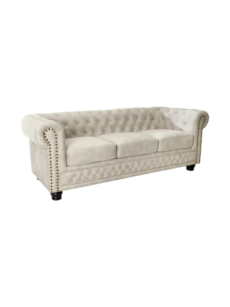 3-Sitzer Sofa „New Chesterfield“ mit Samtbezug - Champagne Invicta Interiors