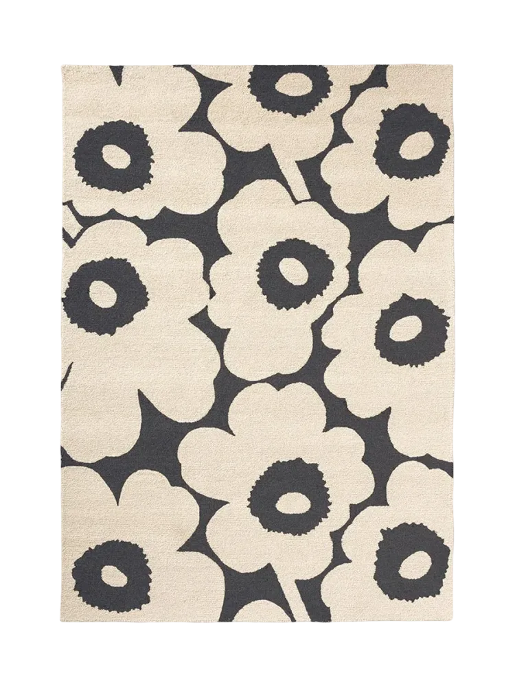 Hochwertiger In- & Outdoor Designer Teppich „Unikko Charcoal & White“, verschiedene Grössen MARIMEKKO