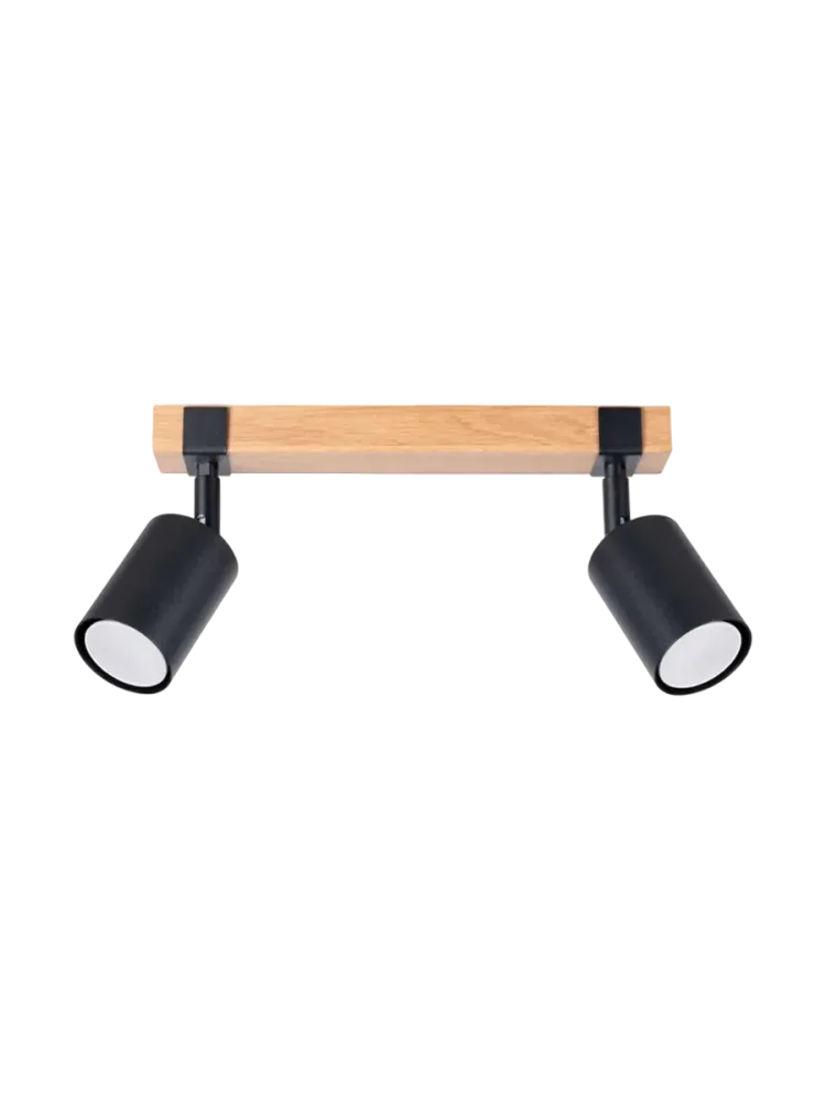 Design Deckenlampe „Fager“ 2-flammig Schwarz / Naturholz Sollux Lighting