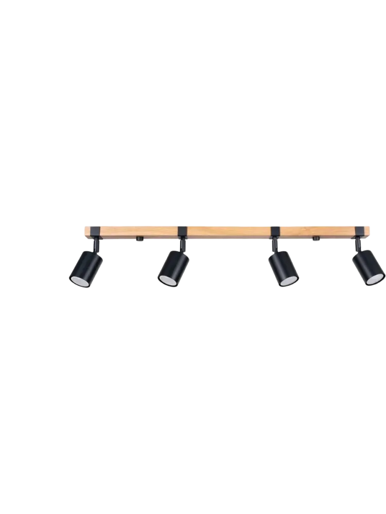 Design Deckenlampe „Fager“ 4-flammig Schwarz / Naturholz Sollux Lighting