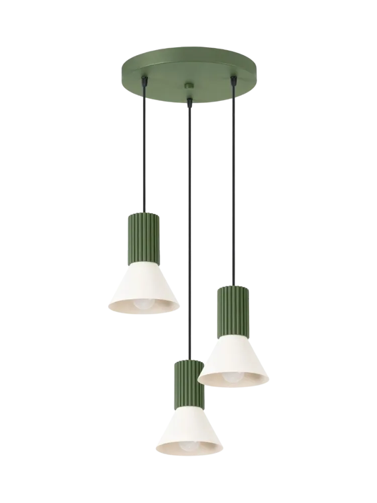 Design Pendellampe „Estria“ 3-flammig Beige/Olivgrün Sollux Lighting