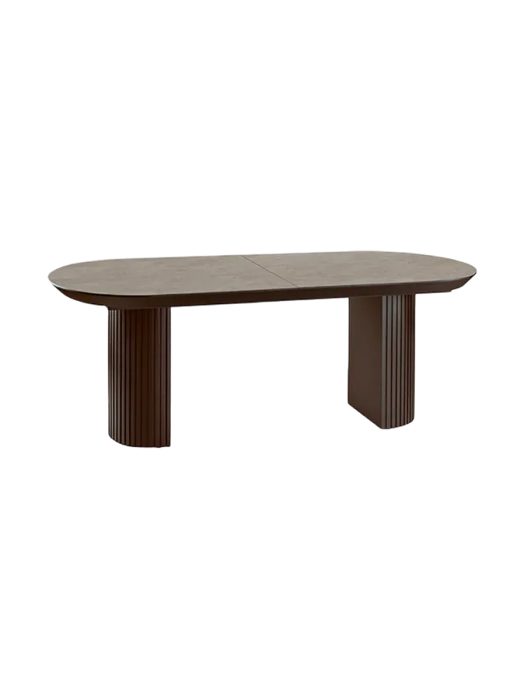 Grosser, ausziehbarer Design Esstisch „Irati“ 206-286 cm Dunkelbraun / Steinoptik Schuller