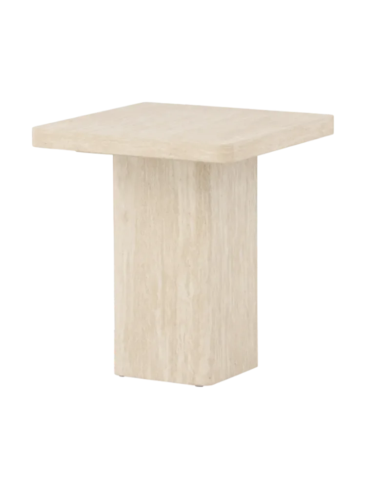 Design Beistelltisch „Qvart“ 50 x 50 cm Beige, Travertin Look VE DESIGN