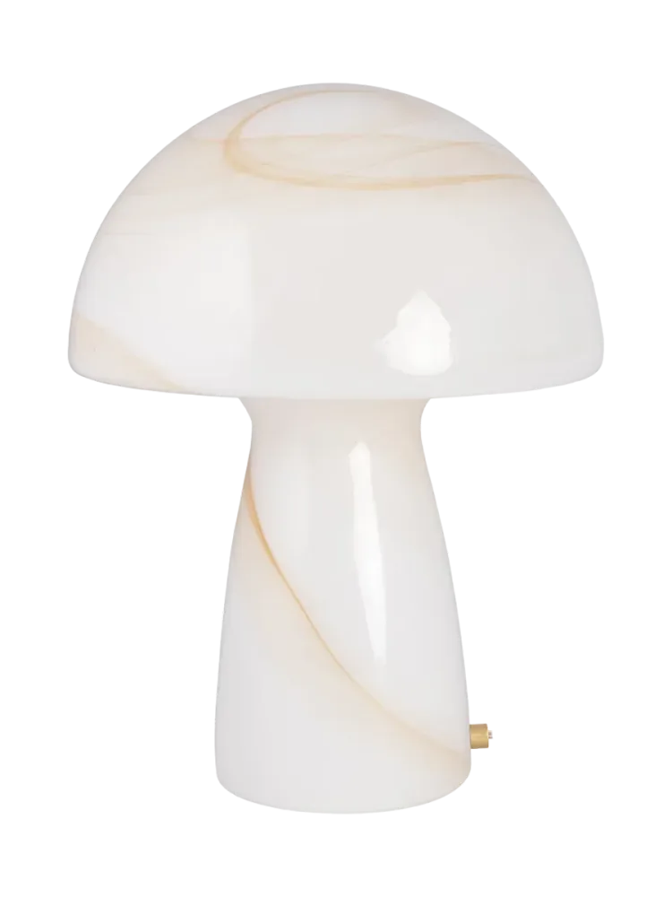 Design Tischlampe „Fungo Swirl“ aus mundgeblasenem Glas Beige, Weiss Small, Ø 16 x Höhe 20 cm Globen Lighting