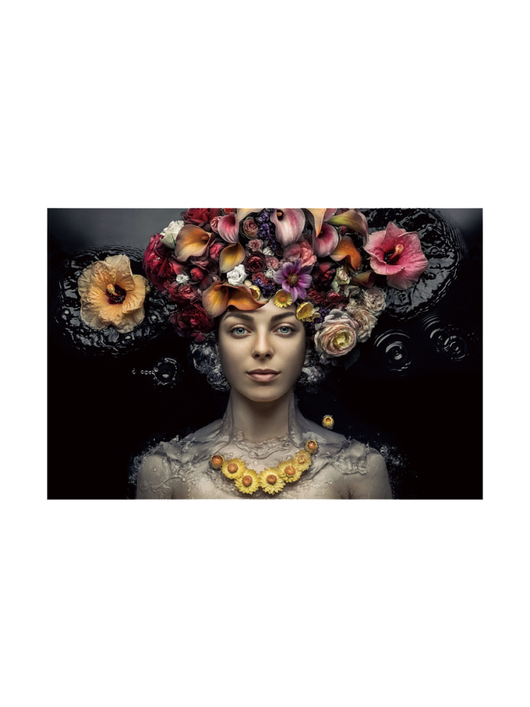 image LAND Digitaldruck auf Glas Damen mit Blumenperücke 80x120 cm  | Schubiger Möbel