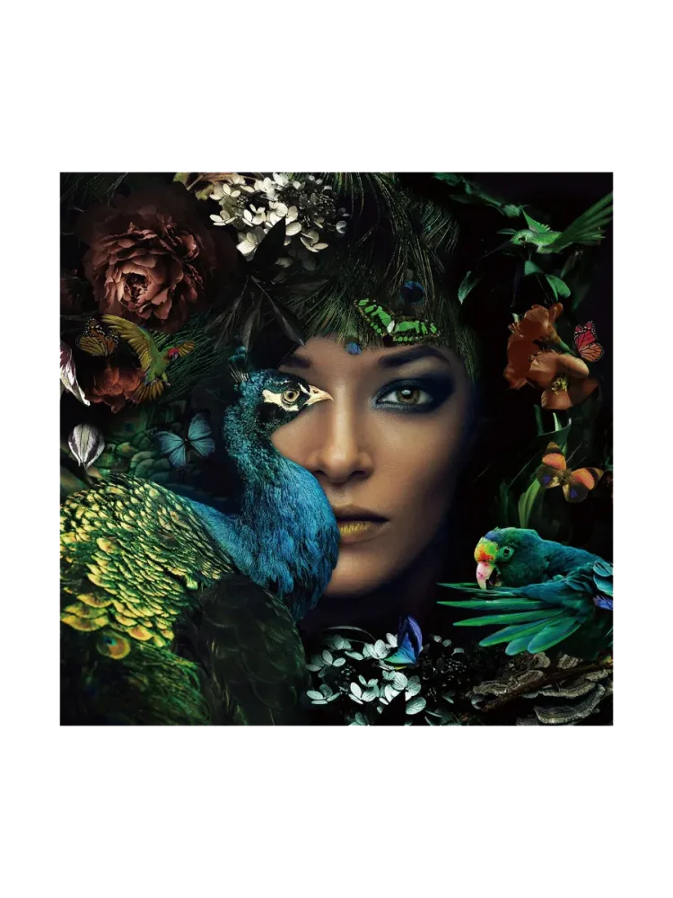 image LAND Digitaldruck auf Glas Die Lady und Der Pfau  | Schubiger Möbel