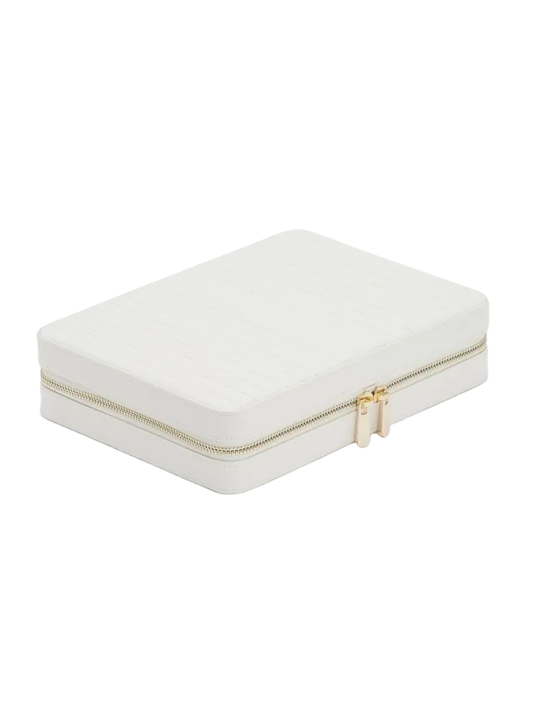 Grosse Echtleder Schmuckbox „Maria Large Zip Case“ Weiss WOLF
