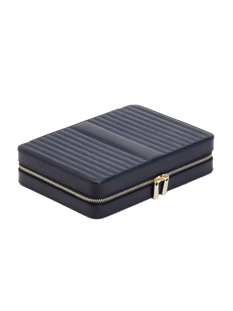 Grosse Echtleder Schmuckbox „Maria Large Zip Case“ Navy WOLF