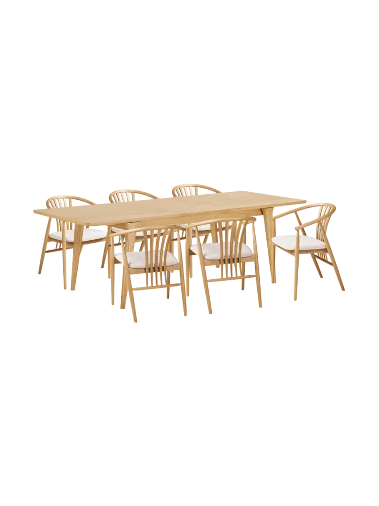 Grosses, 7-teiliges Design Esszimmer-Set „Darwin & Agustin“ Eiche Natural Chosen by Bloomingloft