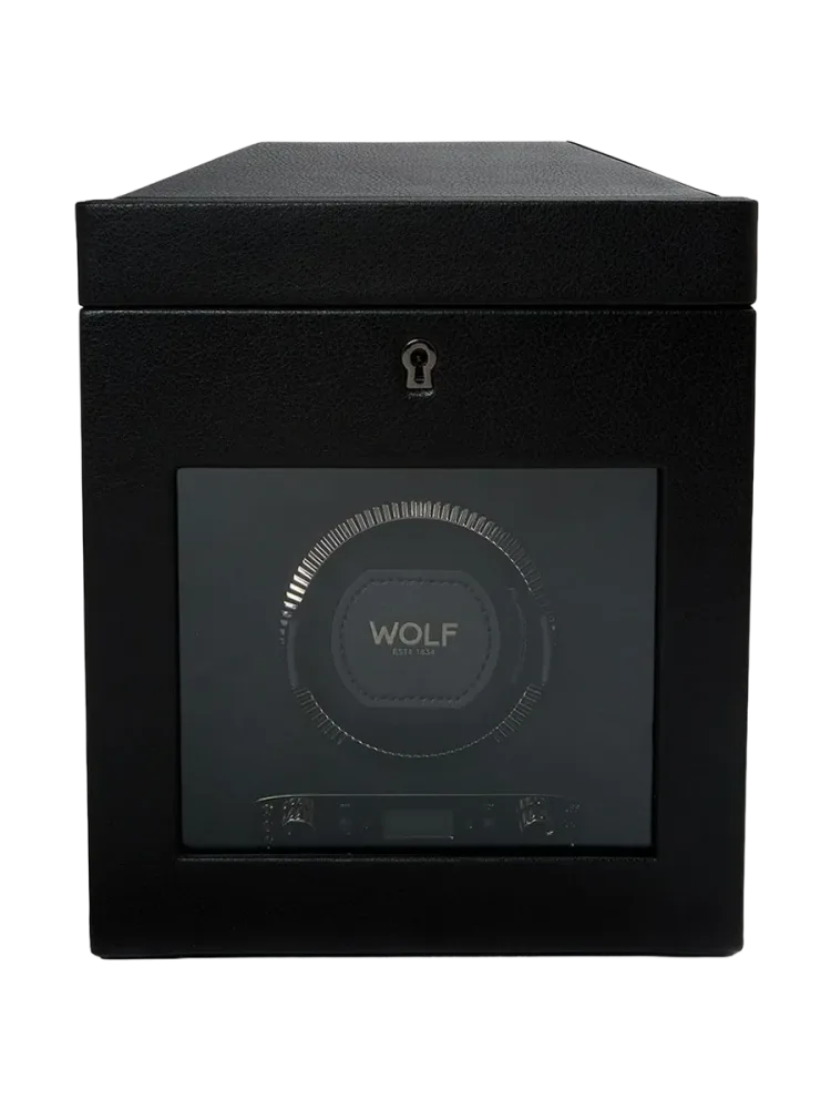 Uhrenbeweger „British Racing Single Watch Winder“ mit Aufbewahrungsfach Leder Schwarz WOLF