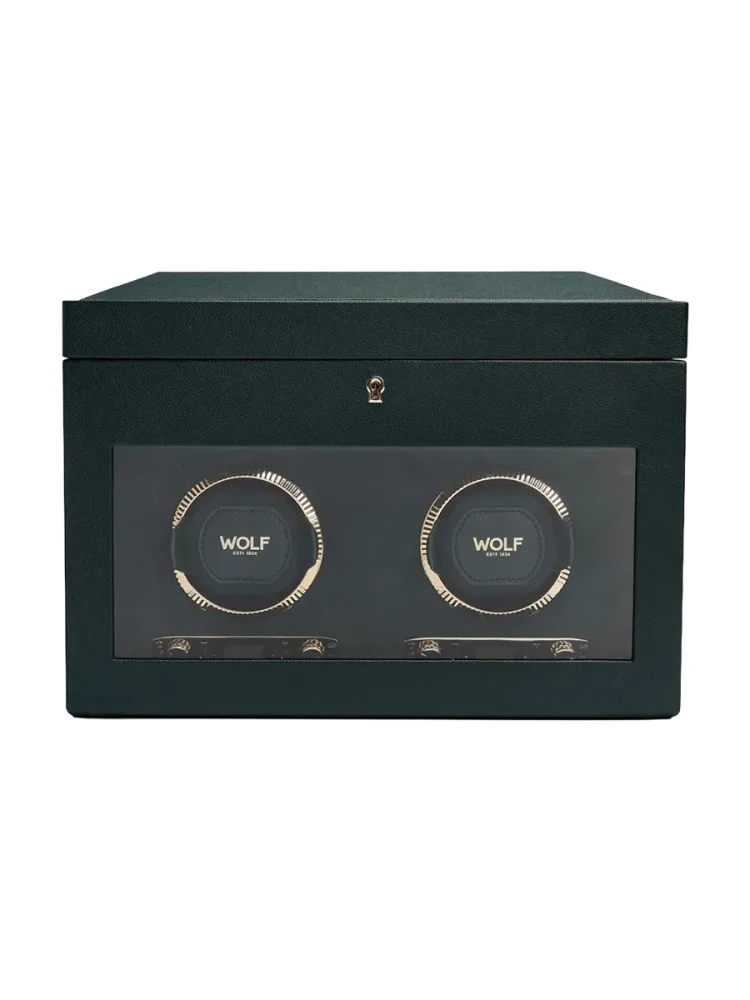 Uhrenbeweger „British Racing Double Watch Winder“ mit Reise-Etui Leder Dunkelgrün WOLF