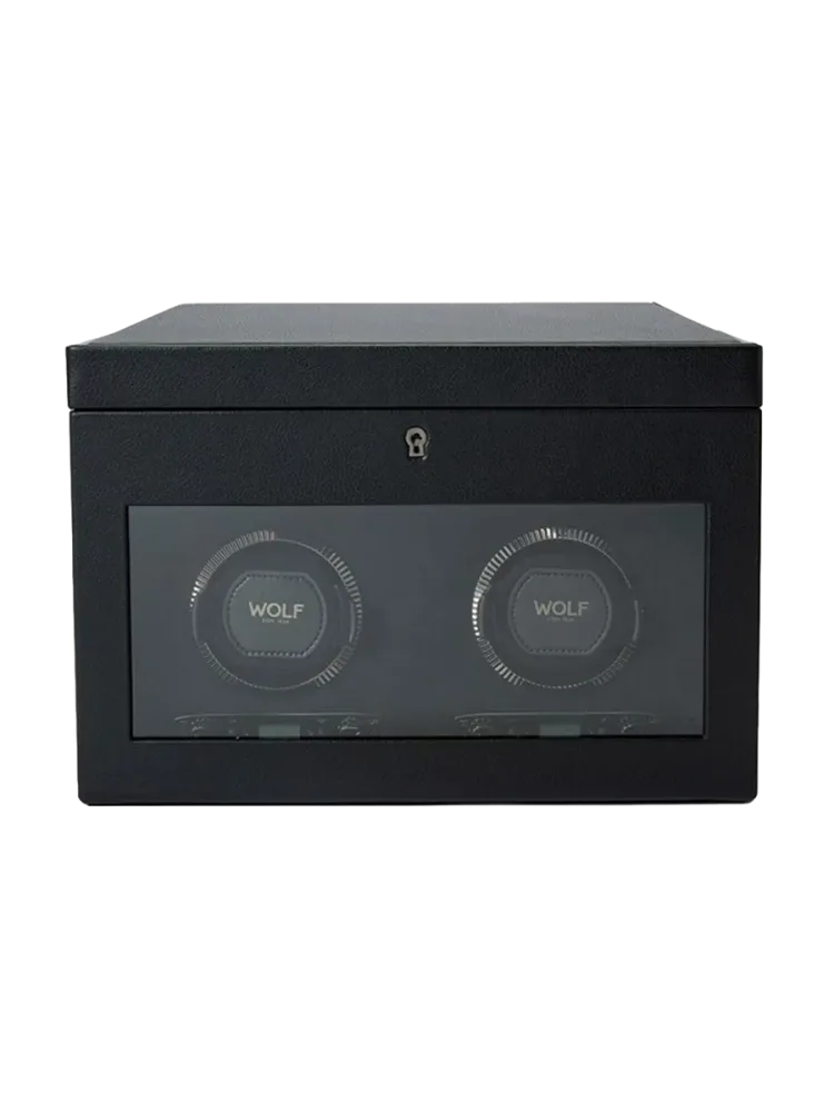 Uhrenbeweger „British Racing Double Watch Winder“ mit Reise-Etui Leder Schwarz WOLF