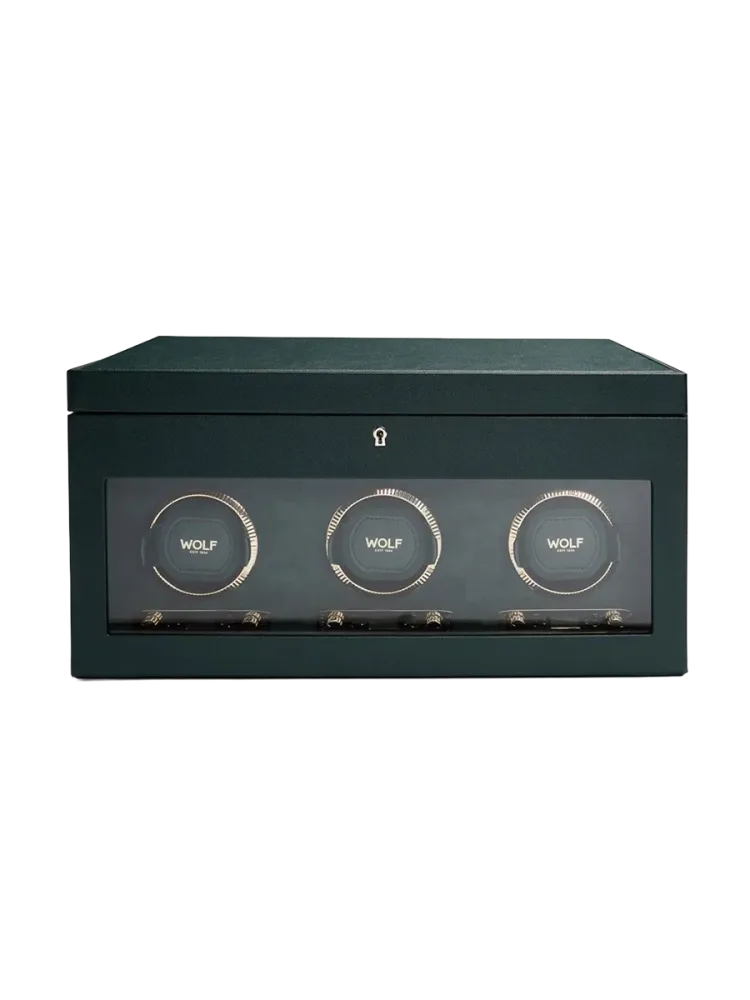 Uhrenbeweger „British Racing Triple Watch Winder“ mit Reise-Etui Leder Dunkelgrün WOLF