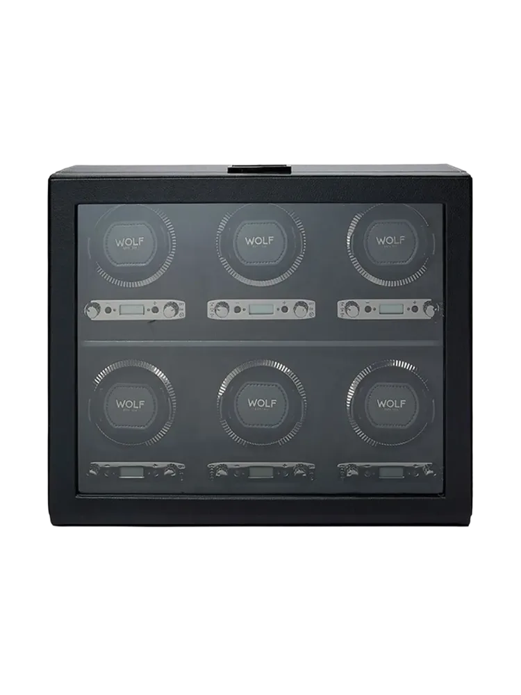 Uhrenbeweger „British Racing Watch Winder“ für 6 Armbanduhren Leder Schwarz WOLF