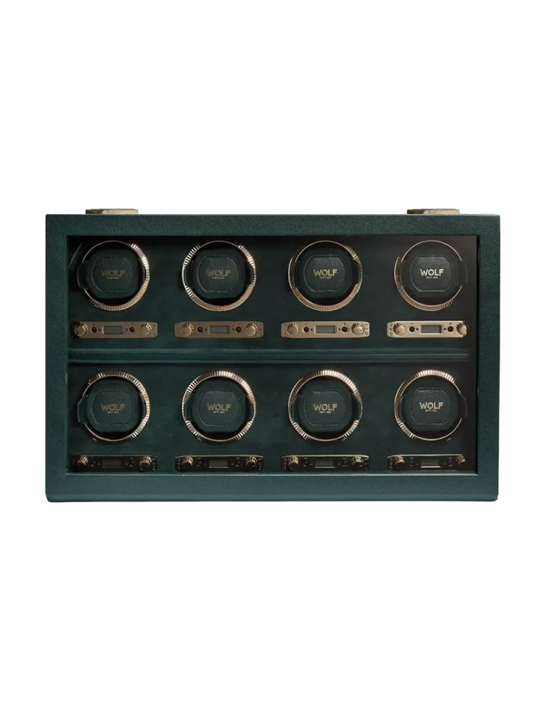 Uhrenbeweger „British Racing Watch Winder“ für 8 Armbanduhren Leder Dunkelgrün WOLF