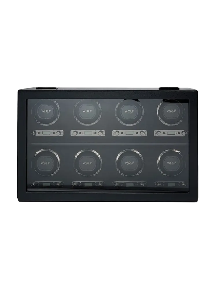 Uhrenbeweger „British Racing Watch Winder“ für 8 Armbanduhren Leder Schwarz WOLF