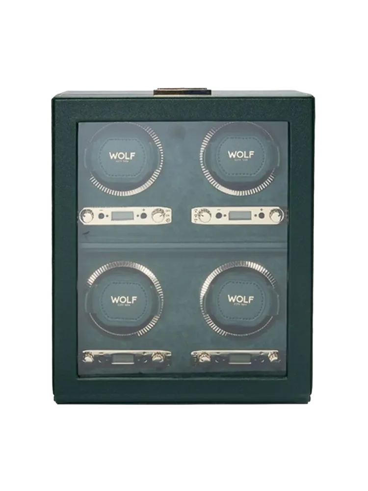 Uhrenbeweger „British Racing Watch Winder“ für 4 Armbanduhren Leder Dunkelgrün WOLF