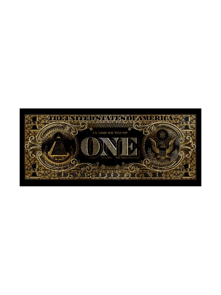 image LAND Digitaldruck auf Glas Ein-Dollar-Schein in Schwarz und Gold Gelb | Schubiger Möbel