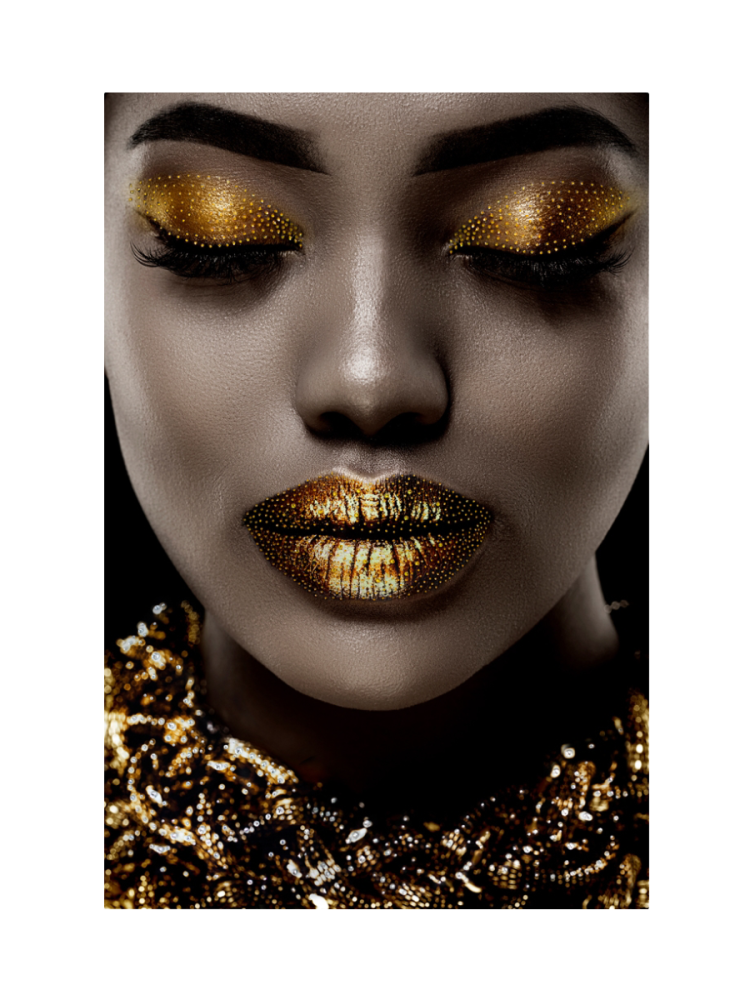 image LAND Digitaldruck auf Glas Goldenes Augen und Lippen-Make up Gelb | Schubiger Möbel