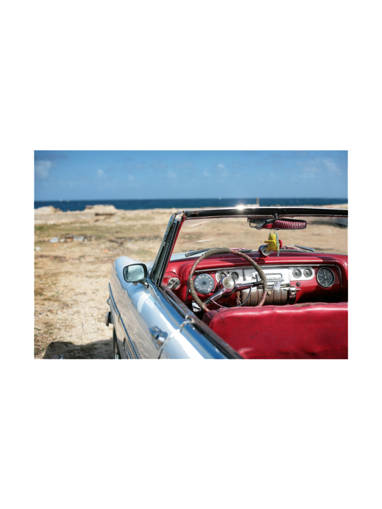 image LAND Digitaldruck auf Acrylglas Oldtimer am Strand  | Schubiger Möbel