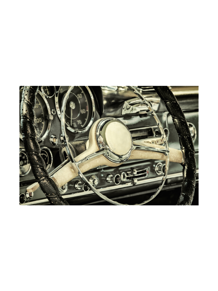 image LAND Digitaldruck auf Acrylglas Oldtimer Lenkrad  | Schubiger Möbel