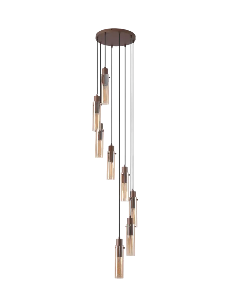Dimmbare Design Pendellampe „Sweden II“, 8-flammig - Mocca/Amber Searchlight
