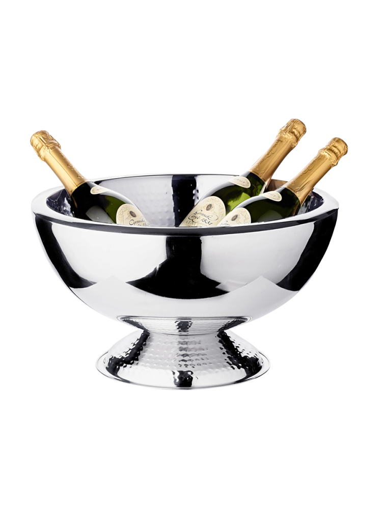 Premium Champagnerkühler „Toni“ aus Edelstahl - doppelwandig, innen und Fuss gehämmert EDZARD
