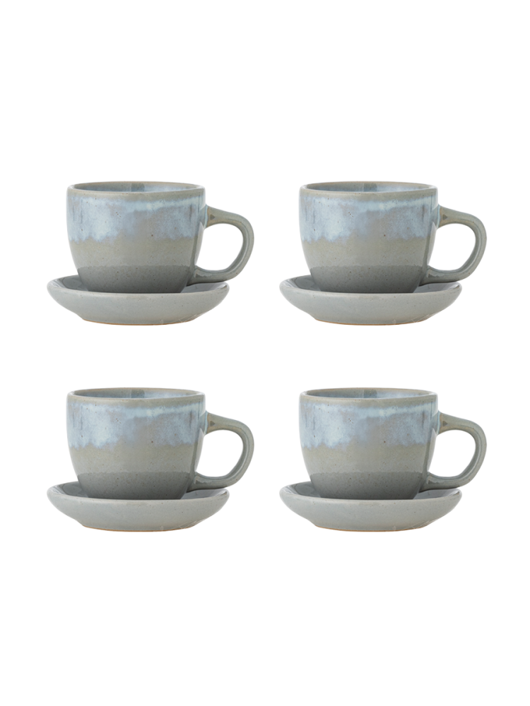 Handgefertigte Tasse „Brenta“ mit Untertasse, 4er-Set Bloomingville