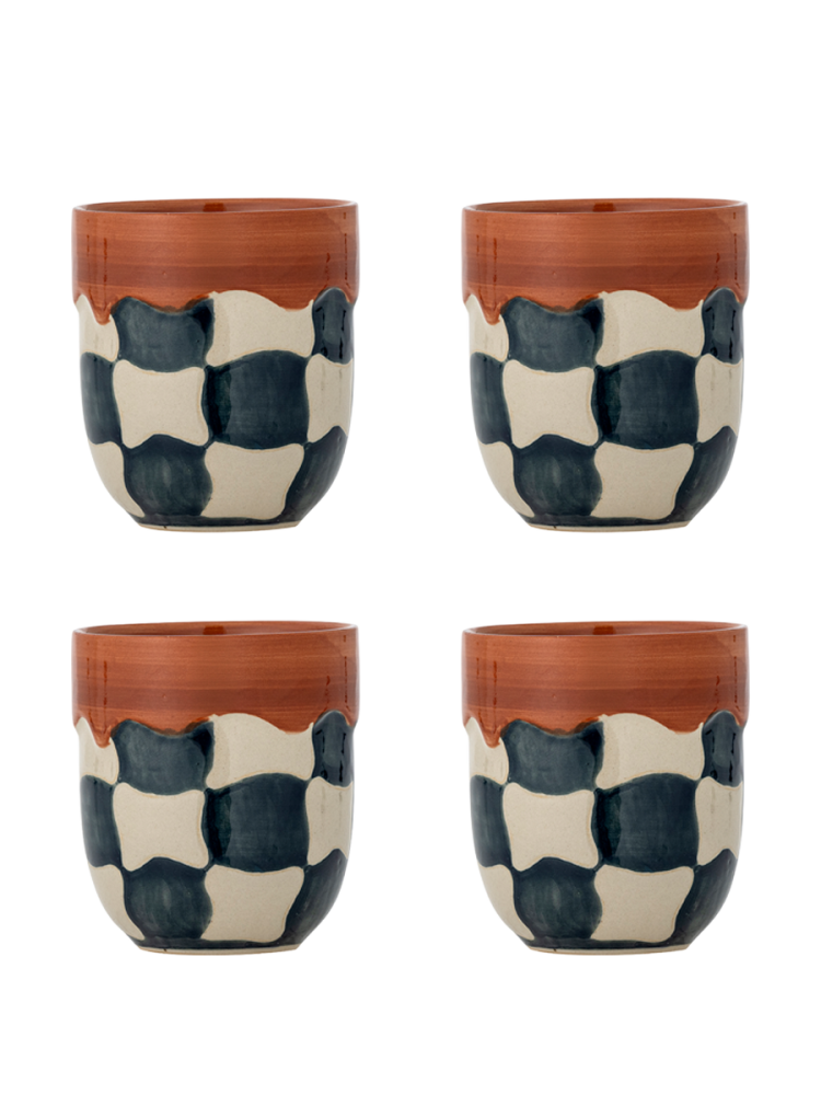 Handgefertigter Becher „Check“, 4er-Set Bloomingville