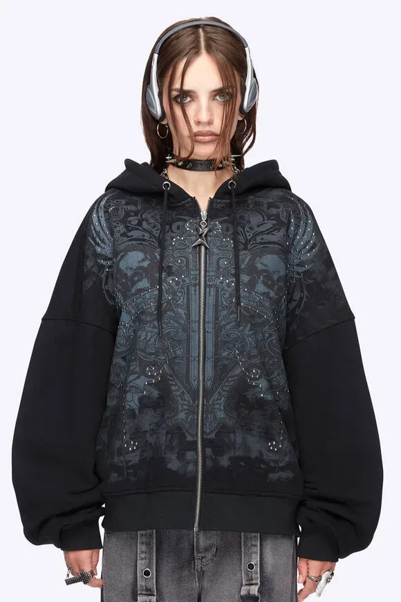 Minga London Grim-Winged Oversize Kapuzensweatjacke - Black S/M Damen