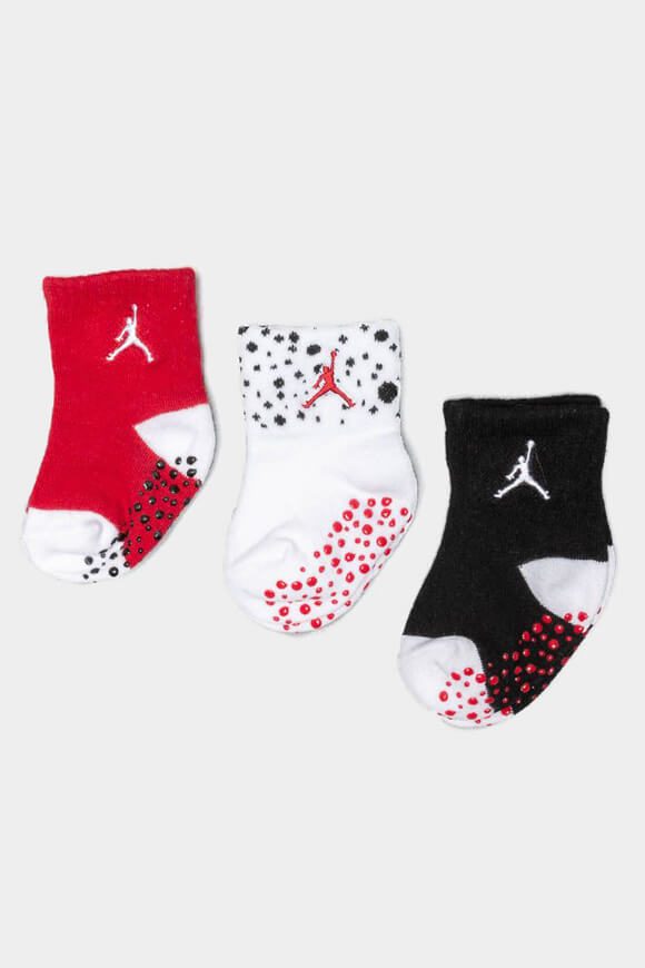 Jordan Dreierpack Anti-Rutsch Baby Socken - Schwarz + Weiss + Rot EU16-17