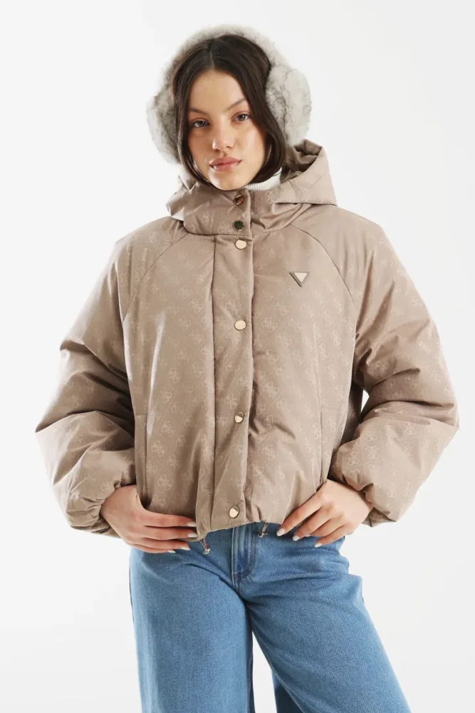 Guess Jacquard Pufferjacke - Tan XS Damen