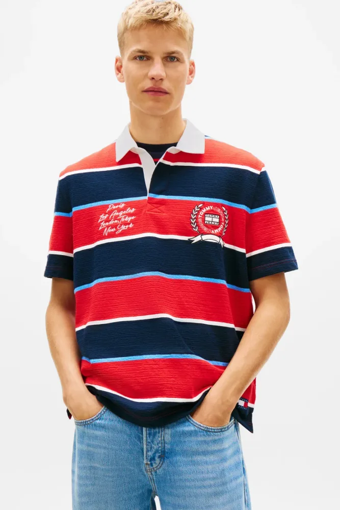 Tommy Jeans Strukturiertes Poloshirt - Rapid Red + Navy M Herren