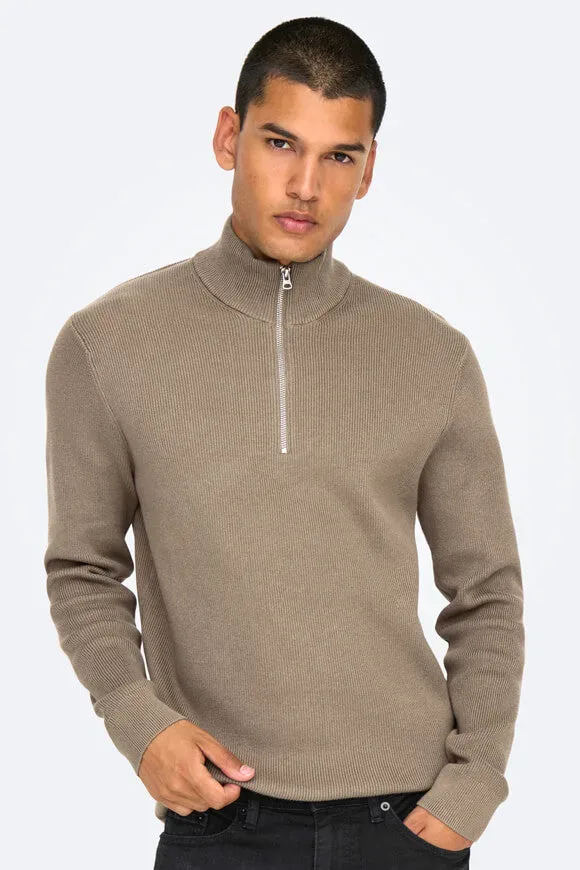 Only & Sons Phil Gerippter Strickpullover - Desert Taupe XS Herren
