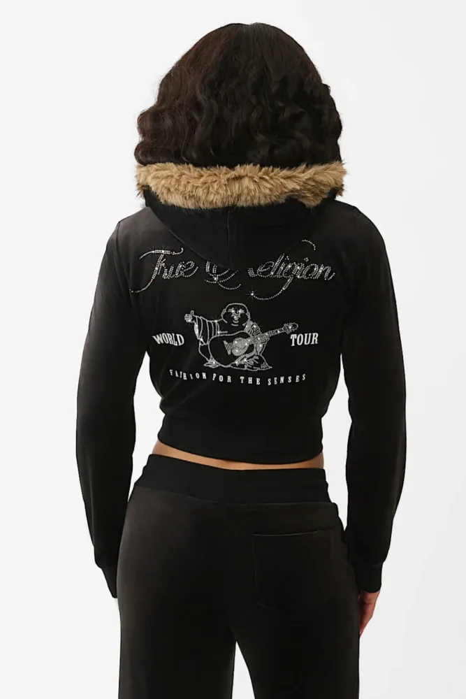 True Religion Samt Crop Jacke - Jet Black M Damen