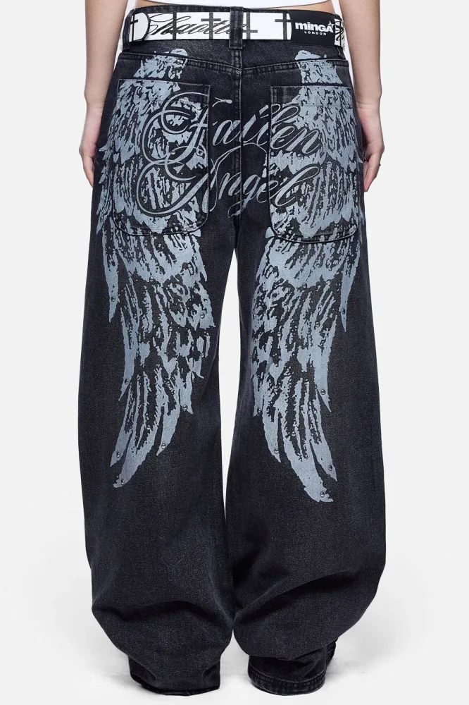 Minga London Fallen Angel Baggy Jeans - Black Washed 28 Damen