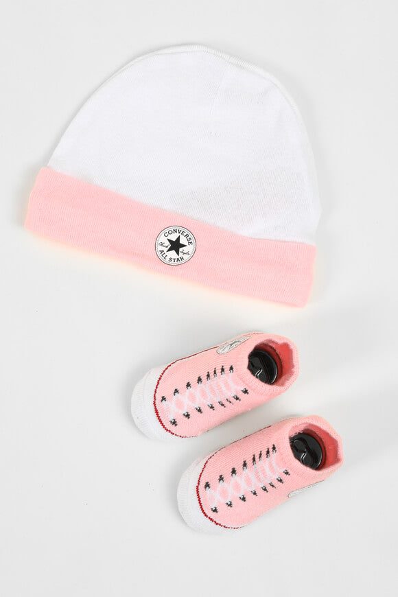 Converse Baby Set: Beanie und Söckchen - White + Arctic Punch 0m