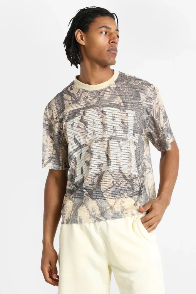 Karl Kani Mesh T-Shirt - Beige + Mehrfarbig M Herren