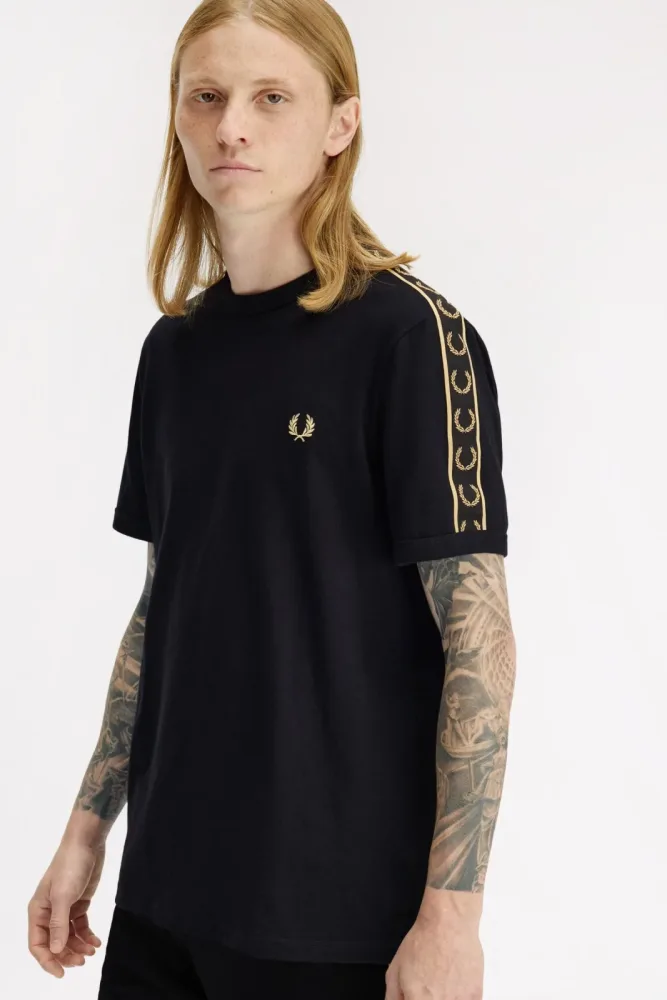 Fred Perry Contrast Tape Ringer T-Shirt - Black L Herren