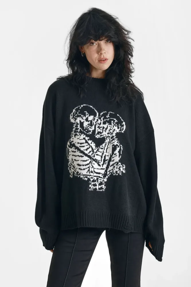 The Ragged Priest Everlasting Oversize Strickpullover - Black + Ecru M Damen