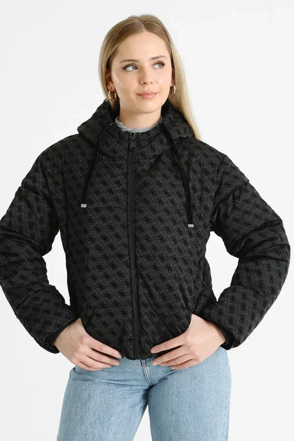 Guess Daisy Logo Flock Pufferjacke - Black XS Damen