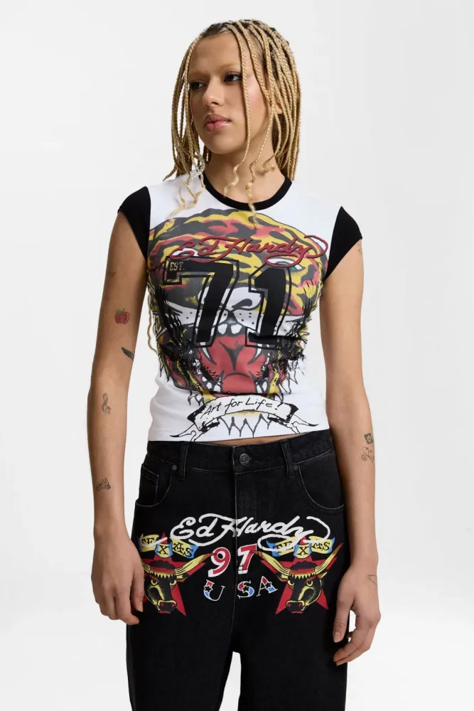 Ed Hardy T-Shirt - White +  Black M Damen